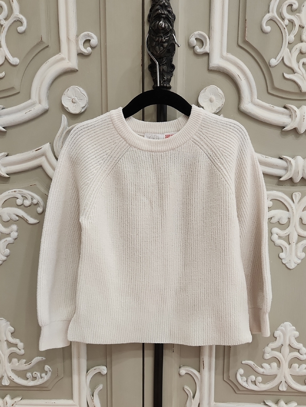 Zara Off-White Ribbed Knit Crewneck Sweater Size 2 - 3